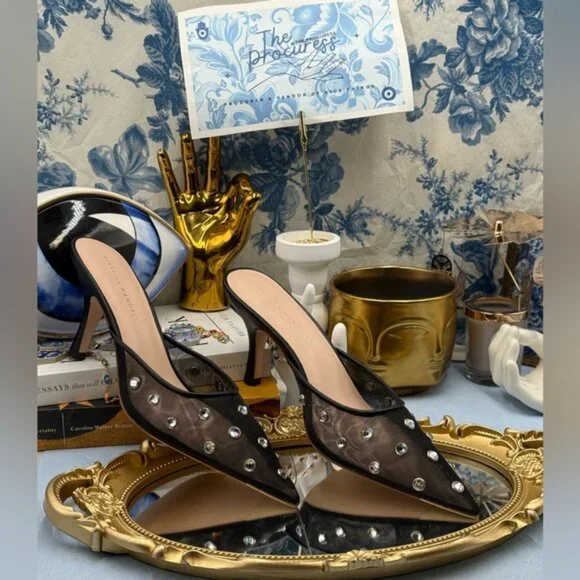 🆕 LOEFFLER RANDALL 🧿 NWOT Paloma Mesh Mid-Heel Mules, Black/Clear, Sz 9 - Picture 3 of 16